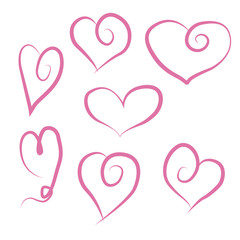 A set of painted hearts isolated on a white background