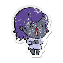 distressed sticker of a cute cartoon happy vampire girl