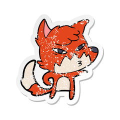 distressed sticker of a clever cartoon fox