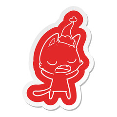 talking cat cartoon  sticker of a wearing santa hat