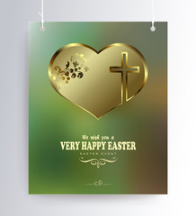 Easter green composition with the silhouette of the heart and cross,