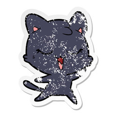 distressed sticker of a happy cartoon cat