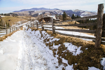 Winter landscape in the Carpathian mountains  with gutsul culture.