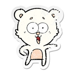 distressed sticker of a laughing teddy  bear cartoon