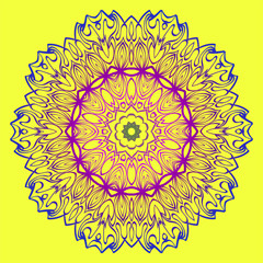 Beautiful Floral Mandala. Art Traditional, Islam, Arabic, Indian, Magazine, Elements With Mandala. Vector Illustration. Yellow purple color