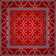 Obraz premium Design With Abstract Hand Drawn Geometric Pattern With Decorative Element. Vector Illustration. Template Design For Card, Shawl, Bandanna, Fashion Print. Red silver color