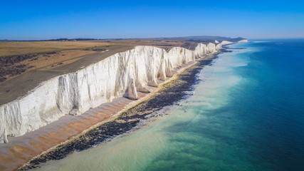 Aerial view over the White Cliffs at the English South coast