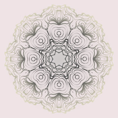 Design Mandala Ornament. Vector Illustration. Round Geometric Floral Pattern. Oriental Pattern. Indian, Moroccan, Mystic, Ottoman Motifs. Anti-Stress Therapy Pattern. Pastel color