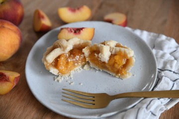 Close up of fresh peach tart