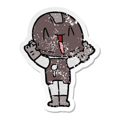 distressed sticker of a cartoon robot
