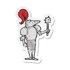 retro distressed sticker of a cartoon medieval knight