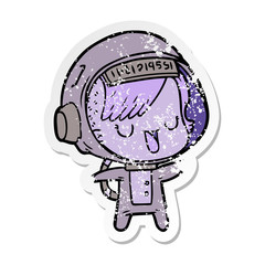distressed sticker of a cartoon astronaut woman