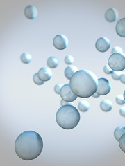 3d illustration of a close-up of different colored and differently sized spheres in front of a color gradient