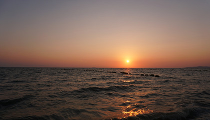 Orange sky and sunset over the sea..