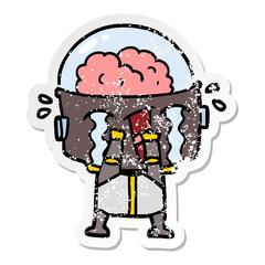 distressed sticker of a cartoon crying robot