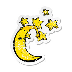 Fototapeta na wymiar retro distressed sticker of a sleepy moon cartoon