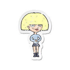 retro distressed sticker of a cartoon sly woman