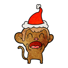 shouting textured cartoon of a monkey wearing santa hat