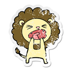 distressed sticker of a cartoon angry lion