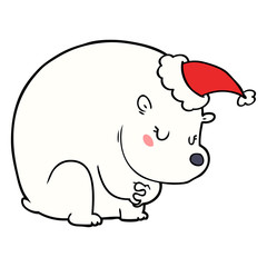 cute line drawing of a polar bear wearing santa hat