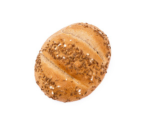 Crispy bun sprinkled with caraway isolated on white background