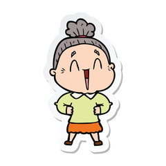 sticker of a cartoon happy old lady