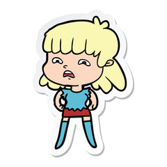 sticker of a cartoon worried woman