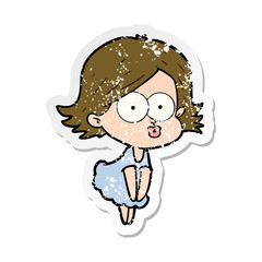 distressed sticker of a cartoon girl pouting