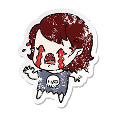 distressed sticker of a cartoon crying vampire girl