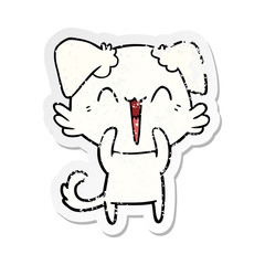 distressed sticker of a happy little dog cartoon