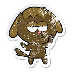 distressed sticker of a cartoon tired dog