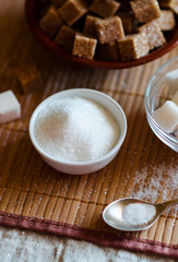 White and brown sugar for breakfast on the table