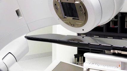 close up of modern X-ray generator Imaging Machine radiology in x ray room table, Medical Equipment and Health Care machines parts. - 253134180