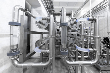 Chrome pipes close-up. Industrial background