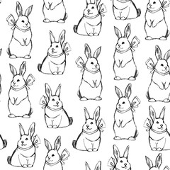 Seamless hand drawn pattern with bunnies for Easter