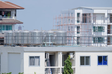 Water tank on the roof of the apartment