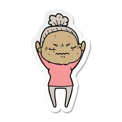 sticker of a cartoon annoyed old lady
