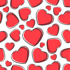 Seamless pattern. Beautiful red hearts. Background. Texture.
