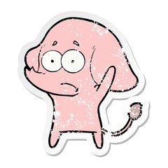 distressed sticker of a cartoon unsure elephant