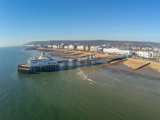 Aerial view over Eastbourne Pier at the south coast of England