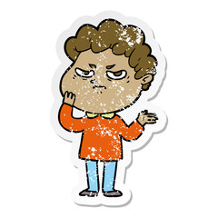 distressed sticker of a cartoon angry man