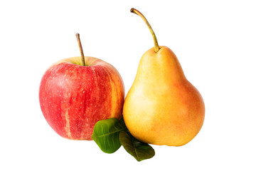 Close Apple Pear Fresh Bright Fruits Retouched White Clipping Path