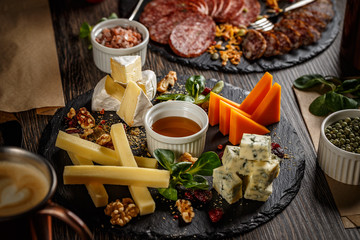Appetizer table with antipasto snacks