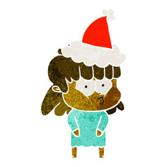 retro cartoon of a whistling girl wearing santa hat