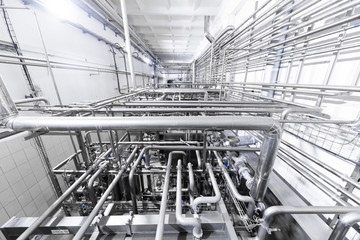 Chrome pipes close-up. Industrial background