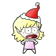 gradient cartoon of a shocked elf girl wearing santa hat