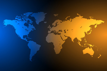 Blue and orange global map background, vector
