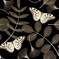 Seamless floral pattern with ginkgo biloba leaves