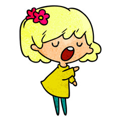 textured cartoon of a cute kawaii girl
