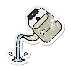 distressed sticker of a cute cartoon pouring kettle